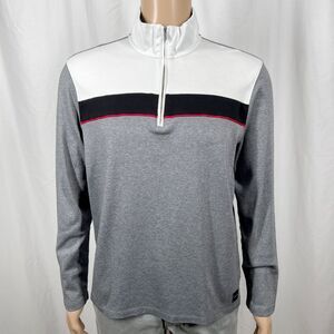 Calvin Klein Men Large Gray White Colorblock Liquid Touch 1/4 Zip Pullover Shirt